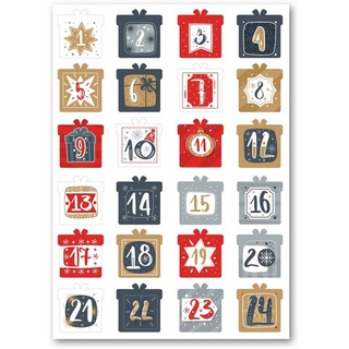GRAVURZEILE Adventskalender Adventskalender Zahlenaufkleber zum basteln (mit 24 bunten Zahlen für Weihnachten), zum Selbstgestalten