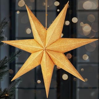 BRUBAKER LED Stern 60 cm Weihnachtsstern für Innen - LED Adventsstern Hängend, Beleuchtbar mit Batterie für Weihnachten, LED fest integriert, Warmweiß, Leuchtstern zum Aufhängen für Fensterdeko und Weihnachtsdeko goldfarben