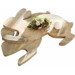 LOBERON Frühstücksbrett 2er Set Doraline, braun | Ostern, Frühling, Eier, Hase, Naturbelassenes Mangoholz, Niedliche Hasenform, Integrierte Eimulde für sicheren Halt