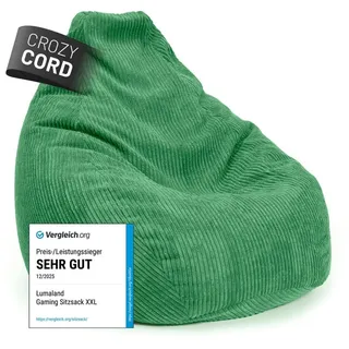 Lumaland Sitzsack Gaming-Sitzsack Cord 350l dunkelgrün, supersofte Füllung EPS-Perlen grün