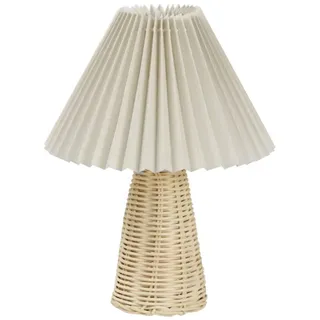 NOENNULL Plissee-Lampe – Kleine Tischlampe, Nachttisch-Mini-Nachttischlampe mit Rattan-Sockel, Plissiertes ästhetisches Vintage-Nachtlicht Schlafzimmer-Wohnzimmer-Dekoration