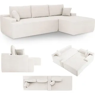 Juskys Eckcouch Cord 3-Sitzer Creme