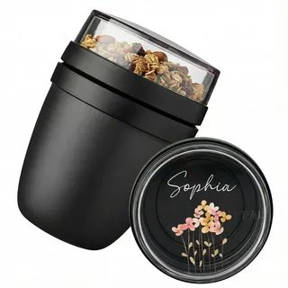 Bärenfreunde MEPAL Müslibecher To Go mit Namen, Joghurtbecher | Isolierter Thermo Behälter, Lunchpot bedruckbar für Kinder, personalisierter Müsli Becher mit 2 Fächern