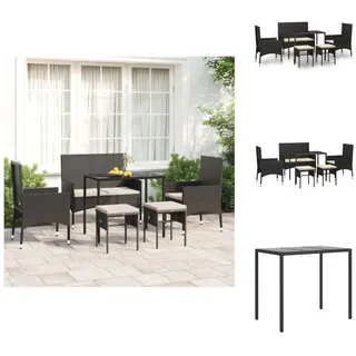 vidaXL 6-tlg. Garten-Lounge-Set mit Kissen Schwarz Poly Rattan - Gartenmöbel-Sets - Schwarz