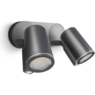 Steinel LED Strahler Spot DUO S anthrazit, 90° Bewegungsmelder, inkl. LED GU10-Leuchtmittel, per Kabel vernetzbar, Aluminium, 14,95 W