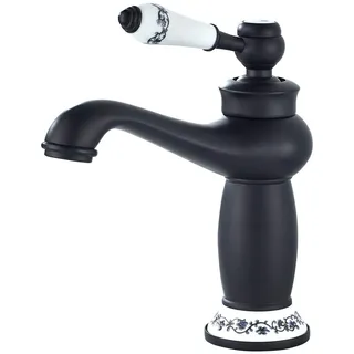 Namuoto Wasserhahn Bad Schwarz Wasserhahn für Bad Waschbecken Armaturen Waschtischarmatur, Einzelne Keramikblume Mischbatterie Waschbecken Waschtischarmaturen (Schwarz, Messing)