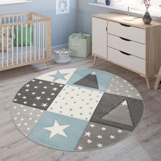 Kinderteppich »Cosmo 340«, rund, Kurzflor, Pastell-Farben, 3D Effekt, Motiv Berge, Punkte & Sterne, 65801646-0 Blau 17 mm