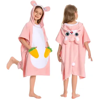 OLAOLA Kinder Poncho Handtuch mit Kapuze, Strand Umkleidemantel, Saugfähige Badetücher, Schwimmtuch für Jungen und Mädchen von 3–12 Jahren, Hase