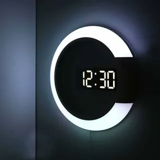 Digitale Led-wanduhr Mit Fernbedienung – Hohlspiegeldisplay – Temperaturalarm – 7 Wechselnde Farben – Modernes Nachtlicht
