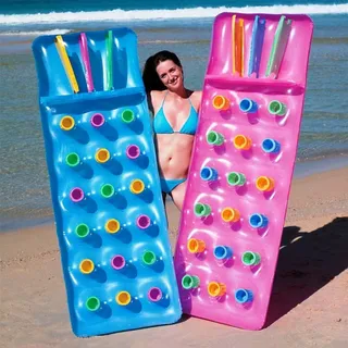 2 x Bestway aufblasbares 18 Pocket Fashion Sonnenliege Lilo Schwimmbad Air Bett Matte