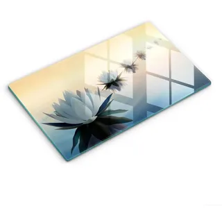 Tulup Schneidebrett Herdabdeckplatte Glas Abdeckplatte Gehärtetes Glas Küche Spritzschutz, Motiv - Lilienblüten auf dem Wasser 30 cm x 52 cm