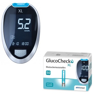GlucoCheck XL Set [mmol/L] mit 60 Teststreifen zur Kontrolle des Blutzuckers