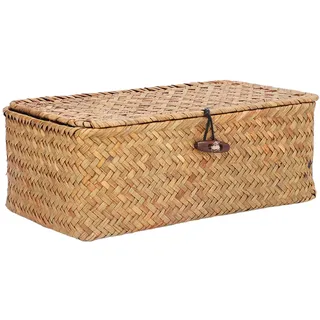 CHICIRIS Weidenkorb mit Deckel, Seegras-Aufbewahrung Korb Rechteckig Gewebte Körbe Rattan Box Regal Organizer Bins für die Organisation, Karamell (M)