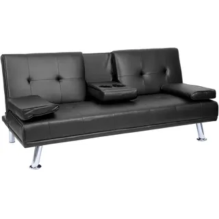 Mendler Schlafcouch Kunstleder 3-Sitzer Schwarz