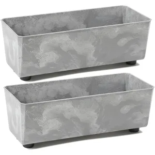 Tymar Blumentopf rechteckig innen, Blumenkasten mit füßen, Pflanzkübel, Kräuterkasten, 2 Stück_SAGA ((2pack) Beton, 28,5x17cm)