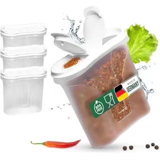 Novaliv Salzstreuer 4 STÜCK Salz Vorratsdose zum Streuen 300 ml Maße (LxBxH): 11 x 5 x 11 cm Dosen für Gewürze mit Deckel Salz und Pfefferstreuer Paprika Gewürz Streuer Klein Streuer Gewürze Fein