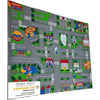 Entrando Spielteppich Straße Stadt für Kinder - 100 , rutschfest, waschbar bis 30 Grad, faltbar, strapazierfähig, 133x190 cm