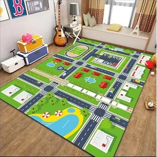 Kinderteppiche Stadt Straßen Transport LKW Auto Runway Kinder Puzzle Spiel Teppich, Teppich für Wohnzimmer Schlafzimmer Kinderzimmer Teppich Läufer Matte Kinder Gaming Teppich,60x90 cm,Farbe 3