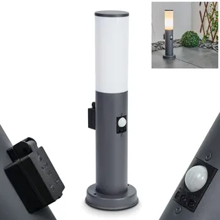 HOFSTEIN Wegeleuchte Caserta, Außenwegeleuchte mit Bewegungsmelder und Steckdose aus Metall/Kunststoff in Anthrazit/Weiß, Außenleuchte für Garten, Außenbereich, Hof, Terrasse, Höhe 45,5 cm, E27, IP44