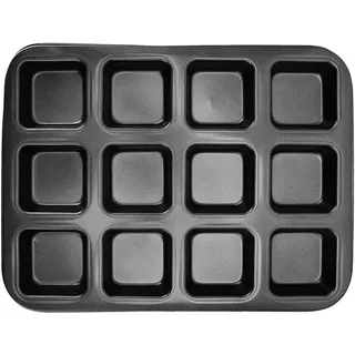 Mini-Laib-Backformen, 12 Mulden, Brownie-Backform, Kohlenstoffstahl, Muffin-Backformen, Cupcake-Brot-Trennform für Gebackenen Laib (Extra dicke 12 gleichmäßige schwarze)