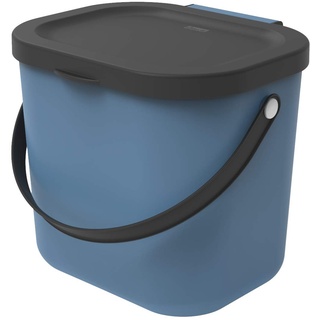 Rotho Albula Biomülleimer 6l mit Deckel und Henkel für die Küche, Kunststoff (PP) BPA-frei, blau/anthrazit, 6l (23.5 x 20.0 x 20.8 cm)
