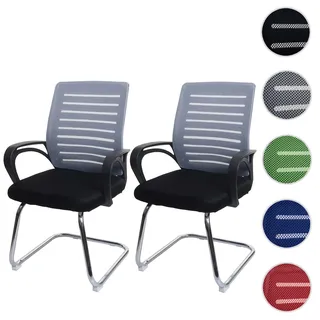 2er-Set Konferenzstuhl HWC-K51, Besucherstuhl Freischwinger, 150kg belastbar Stoff/Textil ~ grau