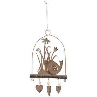 Macosa Dekohänger Vogel Metall Rost 25 cm Frühlingsdeko Hängedeko Garten | Fensterdeko, Türdeko und Wanddeko mit Herzen und Holzperlen, Gartendeko für drinnen und draußen, 25 x 14 x 1,2 cm