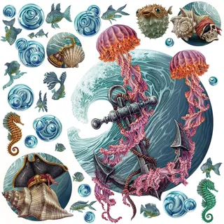 WANDAUFKLEBER 130x139cm - Die Unterwasserwelt der Quallen