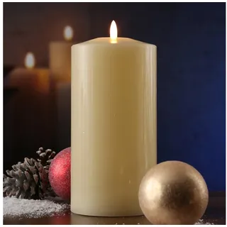 MARELIDA LED-Kerze Stumpenkerze Echtwachs flackernd H: 22cm D: 10cm Timer creme, LED Classic, warmweiß (2100K bis 3000K) beige