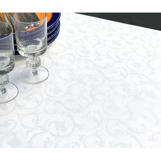 Libusch® Tischdecke DAMAST-Tischdecke SILA, weiß, florales Muster, Größe wählbar (1-tlg), Jacquardgewebe weiß 140 cm x 220 cm