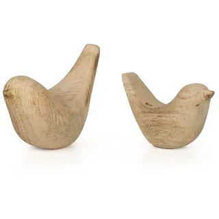 moritz Dekofigur Pure Nature 2er Set Holzvögel aus Mangoholz handgefertigt naturfarben Dekoration für die Fensterbank Regal natürliche Holzfigur Unikat