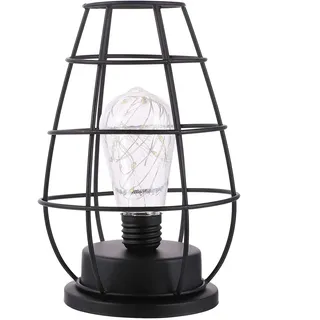 SOLUSTRE LED Tischlampe aus Eisen im Vintage Industrial Stil mit Korbkäfig Design für Warme Atmosphäre und Dekorative Beleuchtung ohne Batterie für Geburtstags und Themenpartys