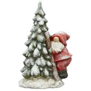 HOME STORY LED Wichtel mit Weihnachtsbaum   , grün , Magnesia,Metall , Maße (cm): B: 21 H: 46