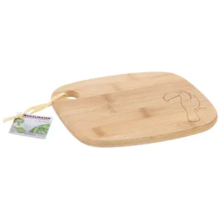 Fackelmann Schneidebrett aus Bambus mit Tukan-Gravur, 200 x 150 x 10 mm, Küchenbrett für Obst und Gemüse, kleines Schneidbrett mit Griffloch zum Aufhängen