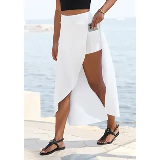 Maxirock LASCANA "mit integrierter Shorts und kleiner Tasche", Damen, Gr. 38, weiß, Jersey, Obermaterial: 95% Viskose, 5% Elasthan, unifarben, figurumspielend knöchellang, Röcke Maxirock, langer Strandrock, luftiger Sommerrock mit Shorts, Jerseyrock