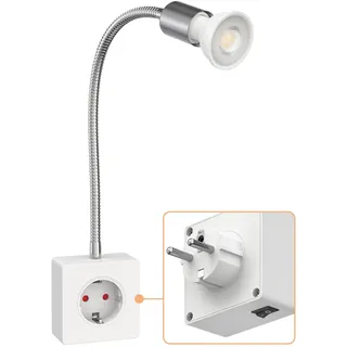 ledscom.de Steckdosenlampe LESCH Leselampe, chrom/weiß inkl. GU10 LED Lampe 5,7W, 535lm, 35°, weiß