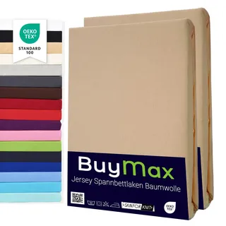 Buymax Spannbettlaken 70x140cm Doppelpack 100% Baumwolle Kinderbett Spannbetttuch Baby Bettlaken Jersey, Matratzenhöhe bis 15 cm, Farbe Sand