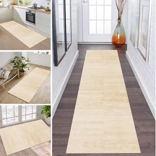 ZDYHMrj Läufer Teppich Lang Flur rutschfest Waschbar 70X500CM Küche Korridor TeppichLäufer für Flur Beige Schlafzimmer Wohnzimmer Polyester Teppichmatte Dauerhaft, Anpassbar Küchenteppich Meterware