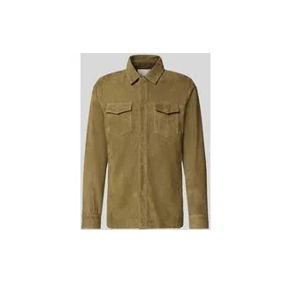 Slim Fit Hemdjacke aus echtem Ziegenleder Modell 'Overshirt', Gruen, S