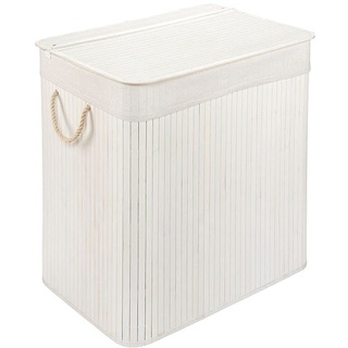 PANA ECO Bambus Wäschekorb mit Deckel • Wäschebox Holz Wäschesack • Faltbarer Wäschesammler • Badezimmer Wäschetruhe • 100% Bambus • Farbe: Weiss • Größe: 72L (40 x 30 x 60 cm)