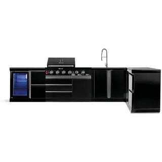 Goriller Outdoorküche, Schwarz Hochglanz, Metall, 441x90x58 cm, CE, Grills & Outdoor-Küchen, Gasgrills