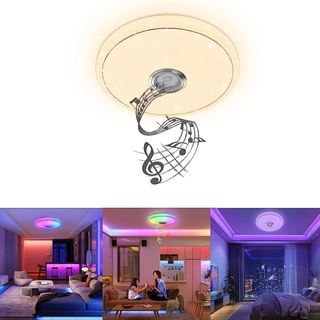 YARDIN Deckenlampe LED Deckenleuchte Dimmbar mit Bluetooth Lautsprecher und APP-Steuerung, 48W RGB Sternenhimmel Flach Deckenbeleuchtung mit Fernbe...