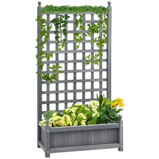 MC Star Hochbeet Pflanzkasten mit Rankgitter Blumenkasten Rankkasten Rosenbogen (mit Rankhilfe für Kletterpflanzen Garten Holz Grau 64 x 28 x 120 cm) grau