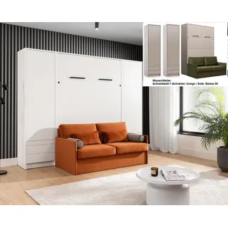QMM TraumMöbel Schrankbett Wandbett GN 140x200 congo mit LED, 2 Schränken und Sofa (Set, 4-St., Schrankbett vertikal 140x200 mit Sofa und 2 Schränken) vertikal klappbar, mit LED-Beleuchtung mit Fernbedienung grau