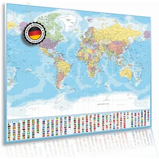 Weltkarte Poster XXL politische Landkarte mit Länderflaggen 120x84 cm | Übersichtliche politische Weltkarte mit geordneten Länderflaggen für Kinderzimmer Klassenzimmer Büro und Wohnzimmer
