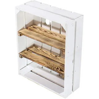 Moooble 6er Neu weiße/Weisse Regal Flach mit 2 geflammten/braun Mittelbrettern 50cmx40cmx16cm Gewürzregal Ablage Obstkiste Weinkiste Wandregal Holzkiste Wandregal Küchenregal