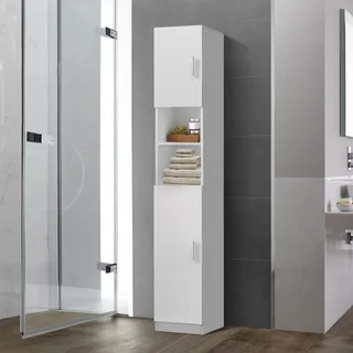 ML-Design Badezimmerschrank Weiß, 30 x 190 x 25 cm, Hochschrank für Badezimmer, Badschrank mit 6 Fächern und 2 Türen, viel Stauraum, Badregal aus MDF, Schmaler Schrank, Aufbewahrungsschrank Badmöbel