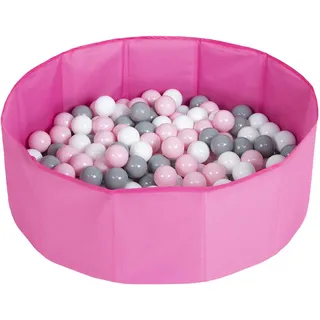 Selonis Faltbare Bällebad Mit 300 Bälle Für Kinder Spielbad, Rosa:Weiß/Grau/Puderrosa