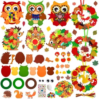 Filz Herbst Basteln für Kinder, Bastelsets Herbst Kinder ab 3-10 Jahre | Basteln Herbst Kinder Herbstbasteln für Kinder mit Igeln, Eulen,Herbstkränzen, DIY Herbstdeko für Jungen Mädchen Thanksgiving