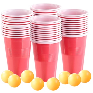 4er-Set Trinkspiel-Set Bier Pong, je 24 Becher (je 450 ml) & 2 Bälle